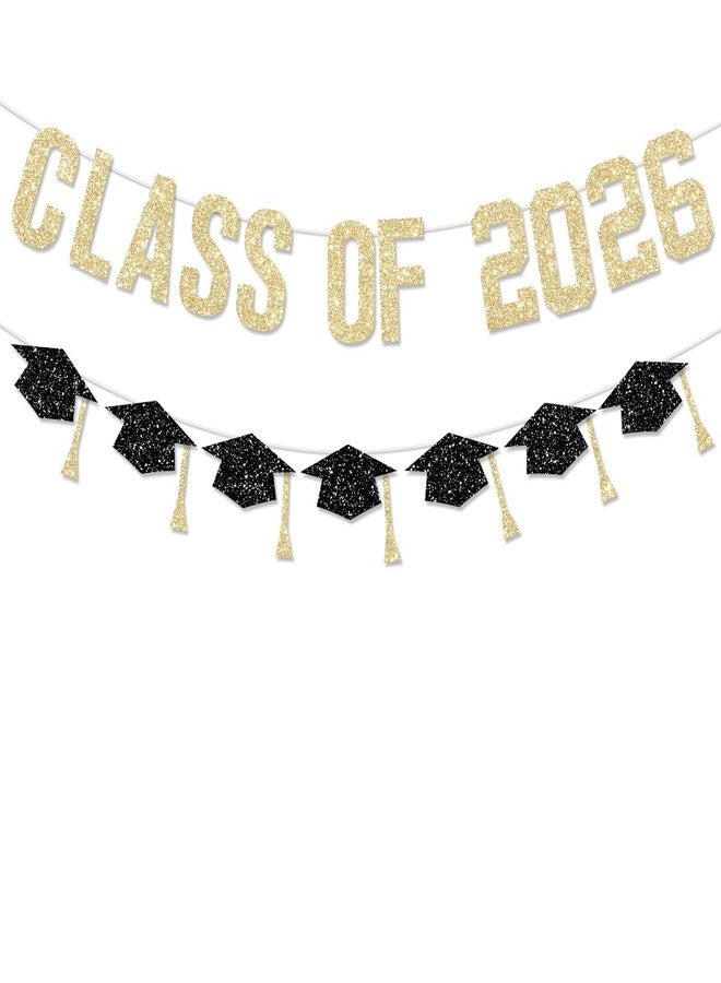 زينة تخرج جاهزة للتعليق، لافتة تهنئة لدفعة 2026، لون ذهبي لامع، تهانينا للخريجين مع شرابة، ديكور حفلات، هدايا حفلات للجامعات والمدارس الثانوية، لون أسود، لا تحتاج إلى تركيب يدوي - Image 1